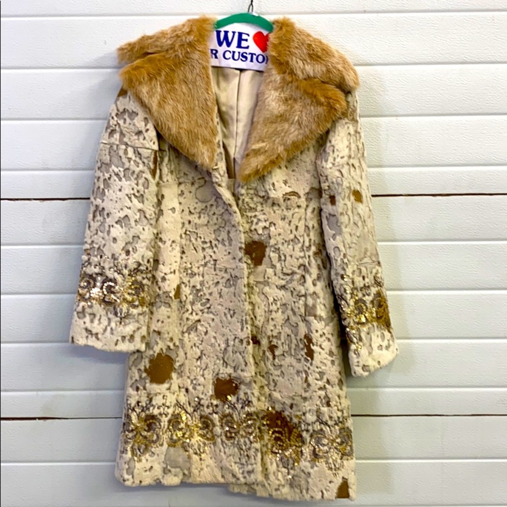 Bebe Rabbit fur brocade coat. XS